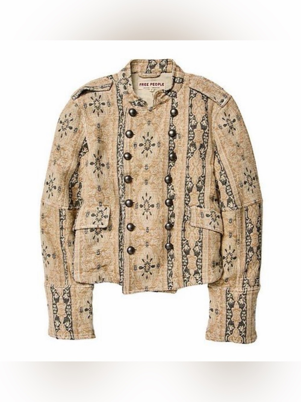 Free People Lotty Jacquard Jacket Morning Oat Beige Military Tapestry Large